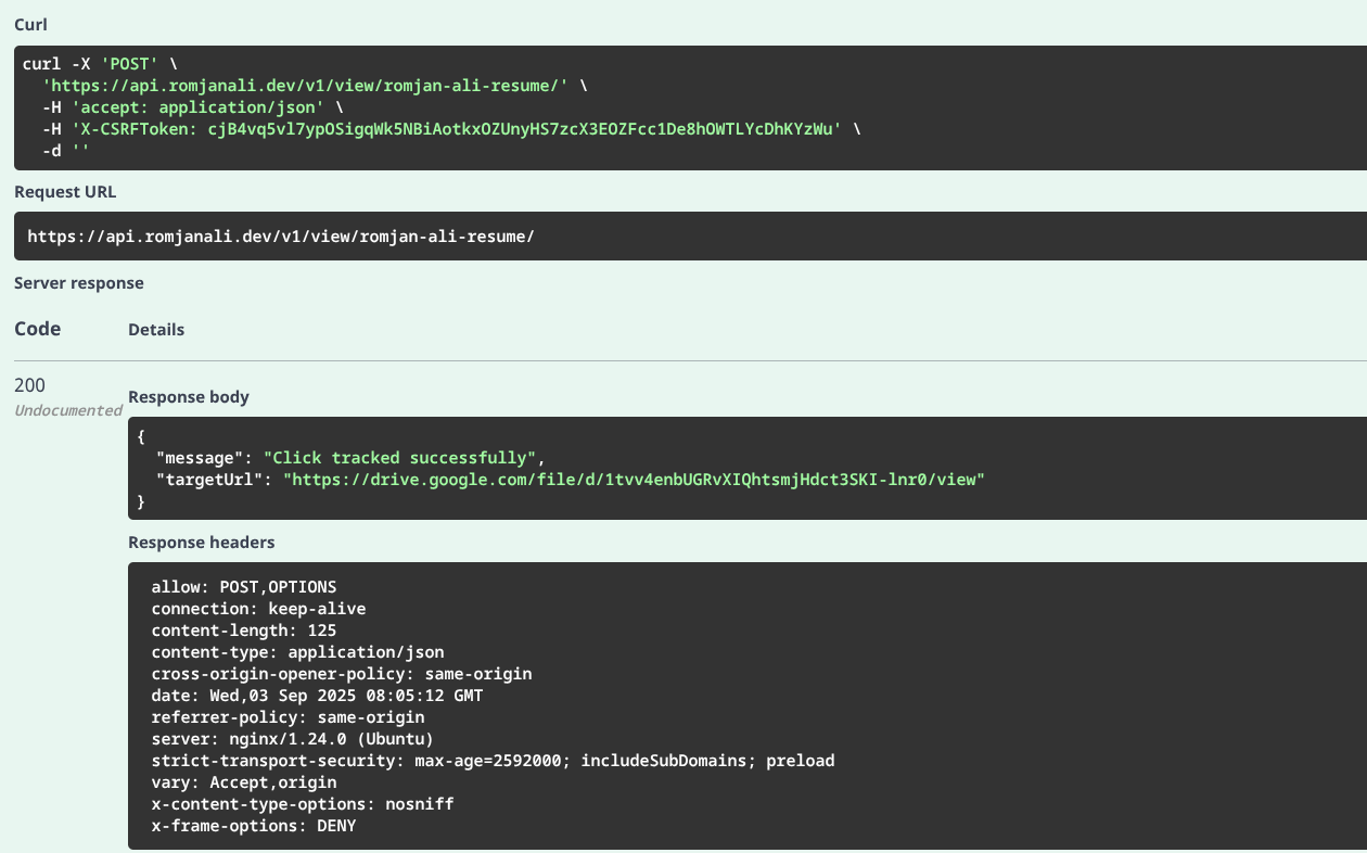 Example of a successful API response.